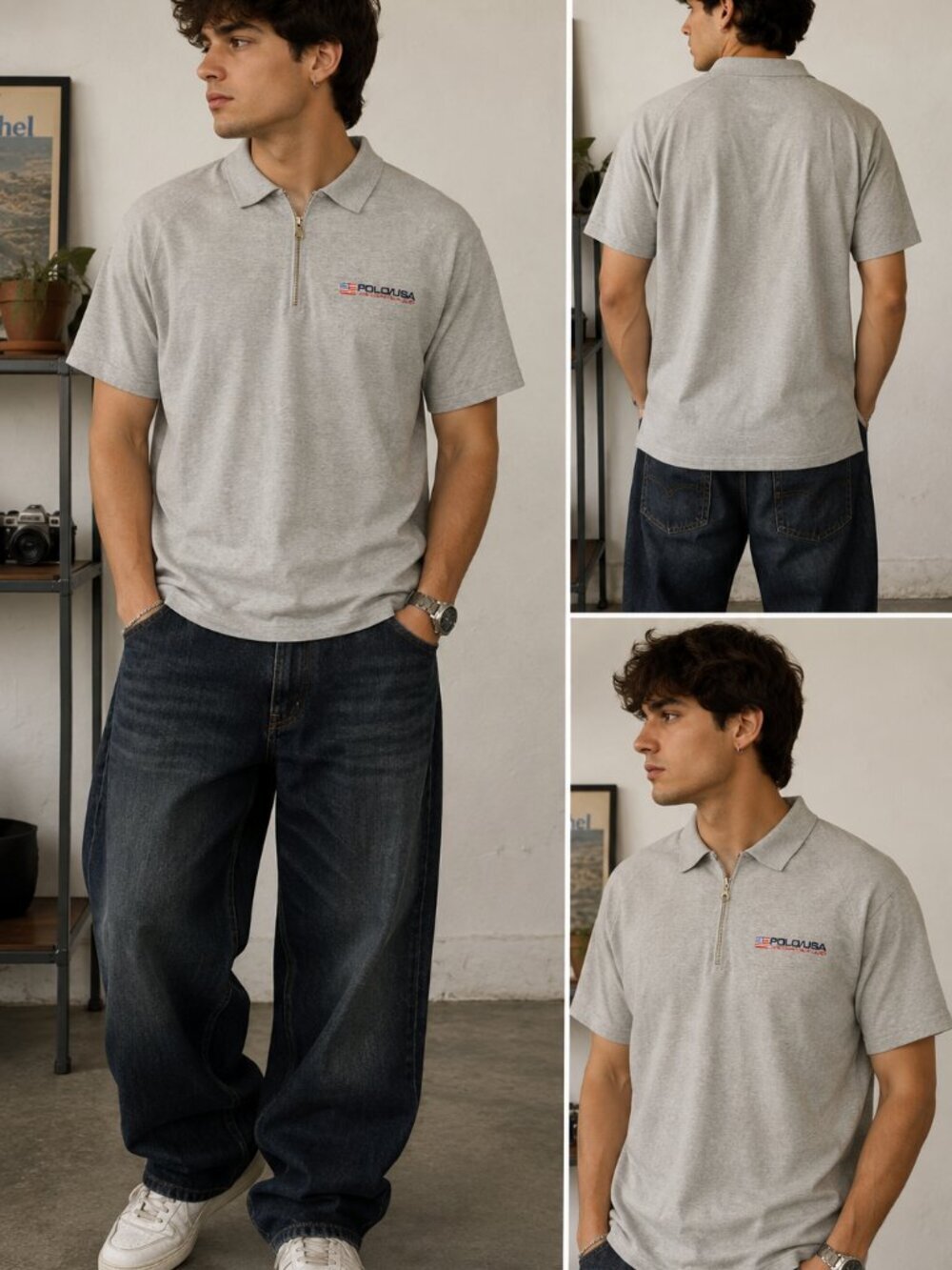 Vintage Polo Jeans Co. Ralph Lauren Polo USA Quarter-Zip Shirt Gray Size M